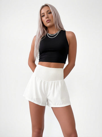 High Waisted Elastic Waist Shorts