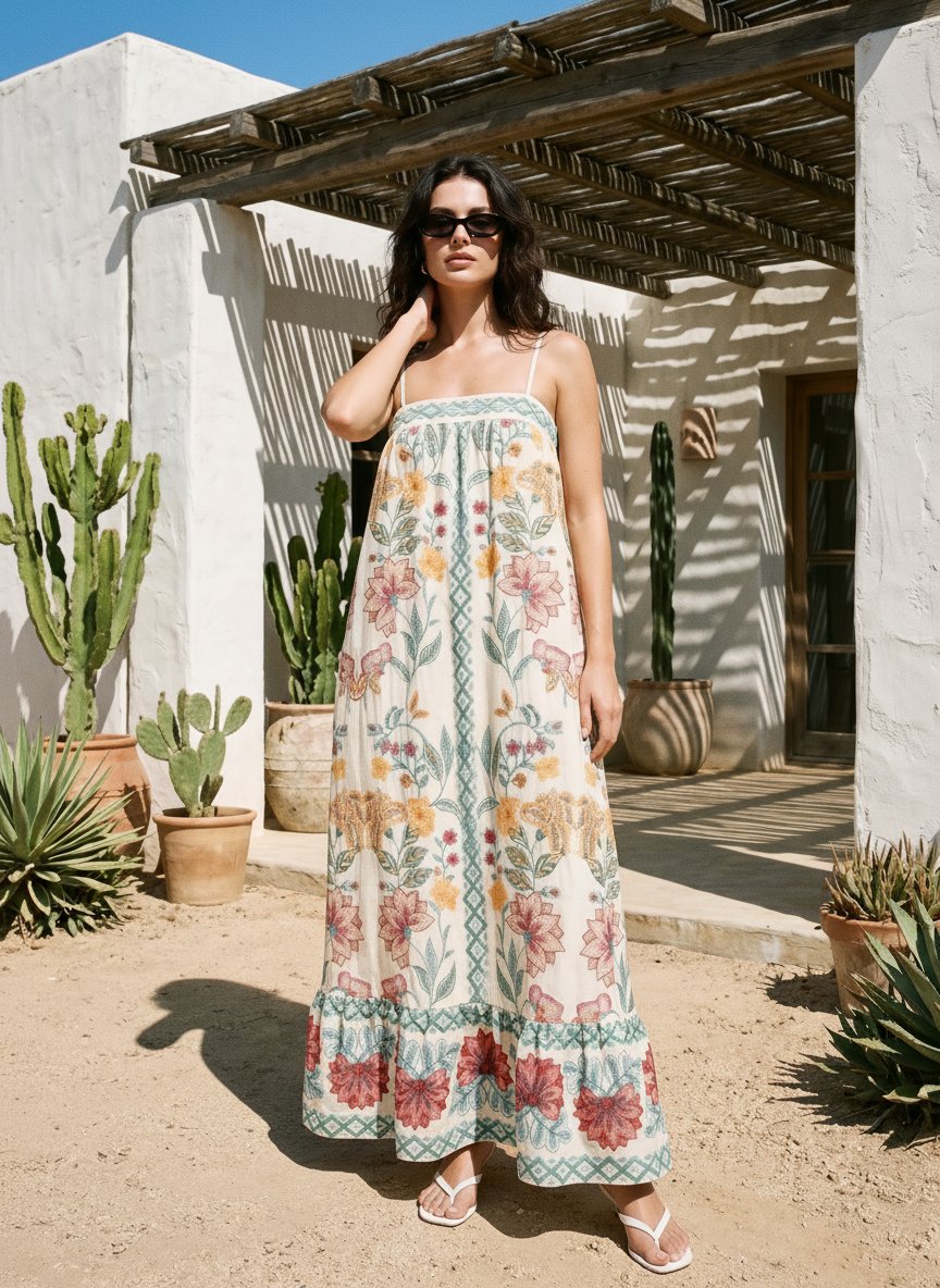 Boho Floral Embroidered Maxi Dress