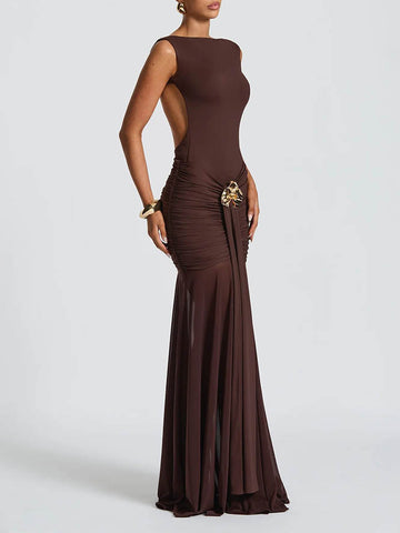 Elegant Ruched Mesh Maxi Dress