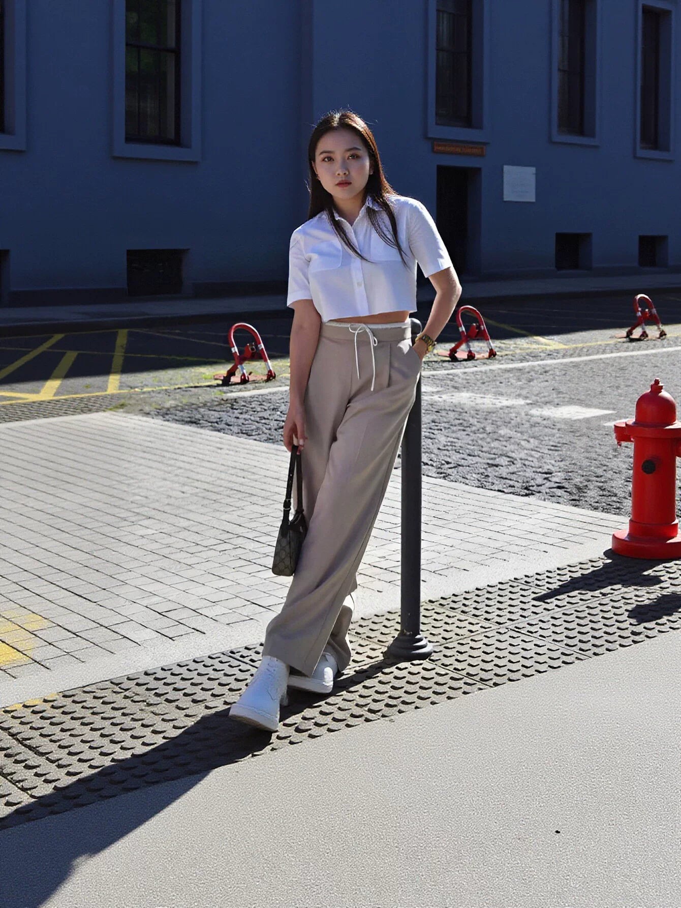 High Waisted Drawstring Wide Leg Pants