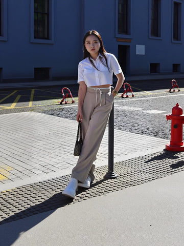 High Waisted Drawstring Wide Leg Pants