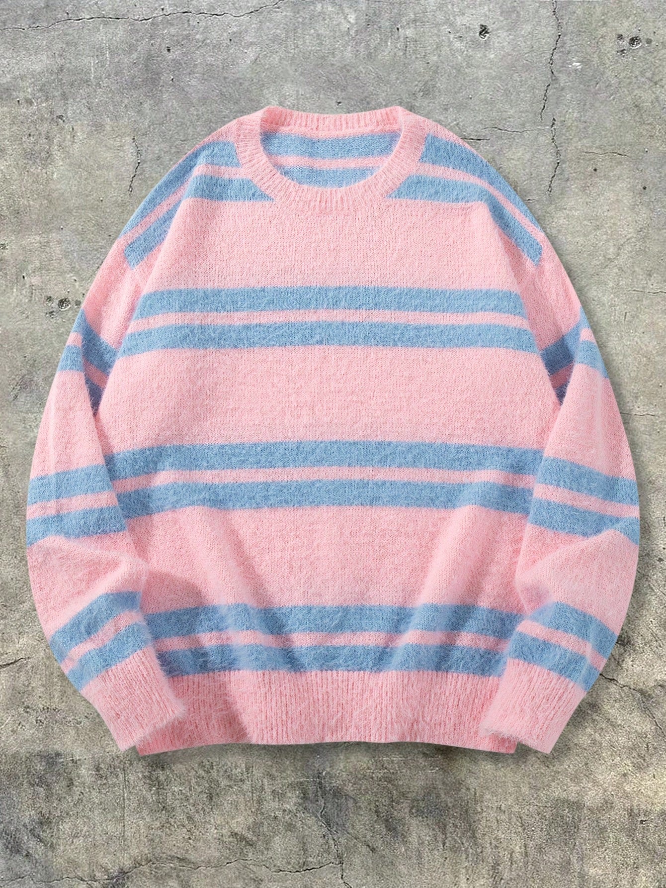 Soft Fuzzy Striped Crewneck Sweater
