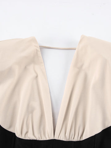 Elegant Colorblock Plunging Maxi Dress