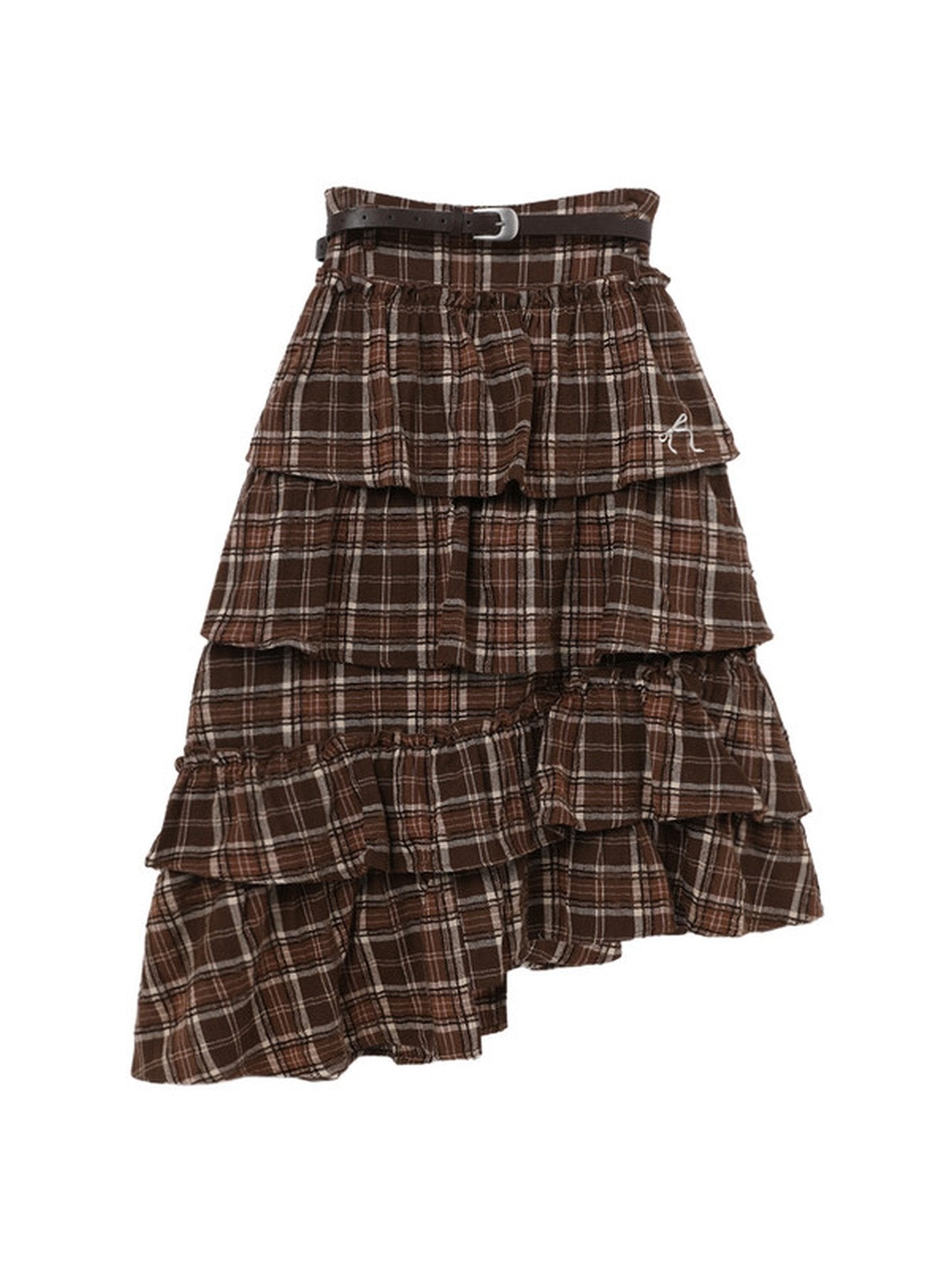 Plaid Ruffled Asymmetrical Tiered Skirt