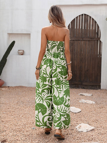 Strapless Tie Front Wide Leg Jumpsuit