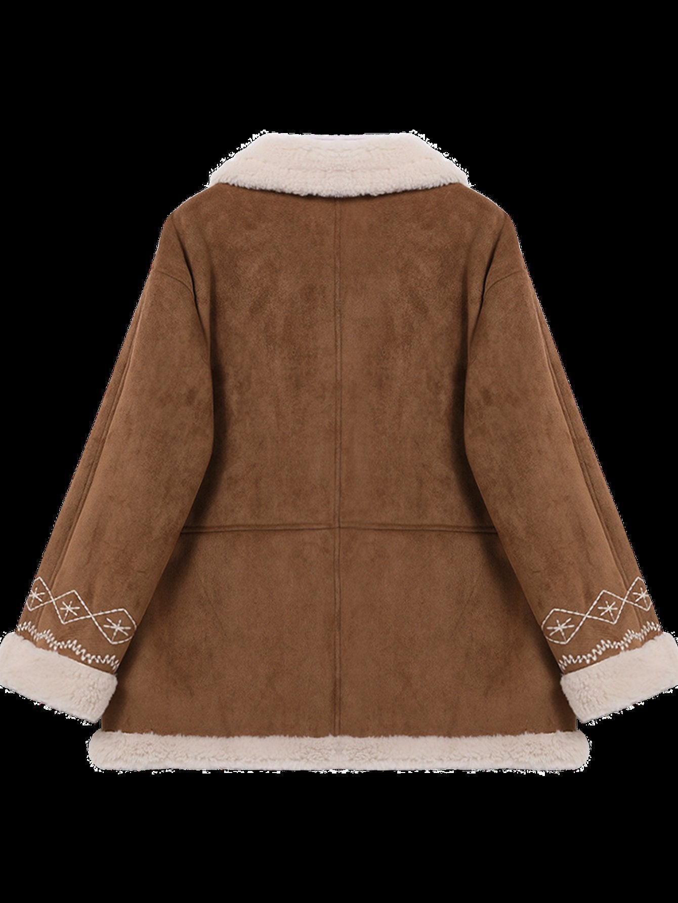 Embroidered Snowflake Faux Suede Sherpa Coat
