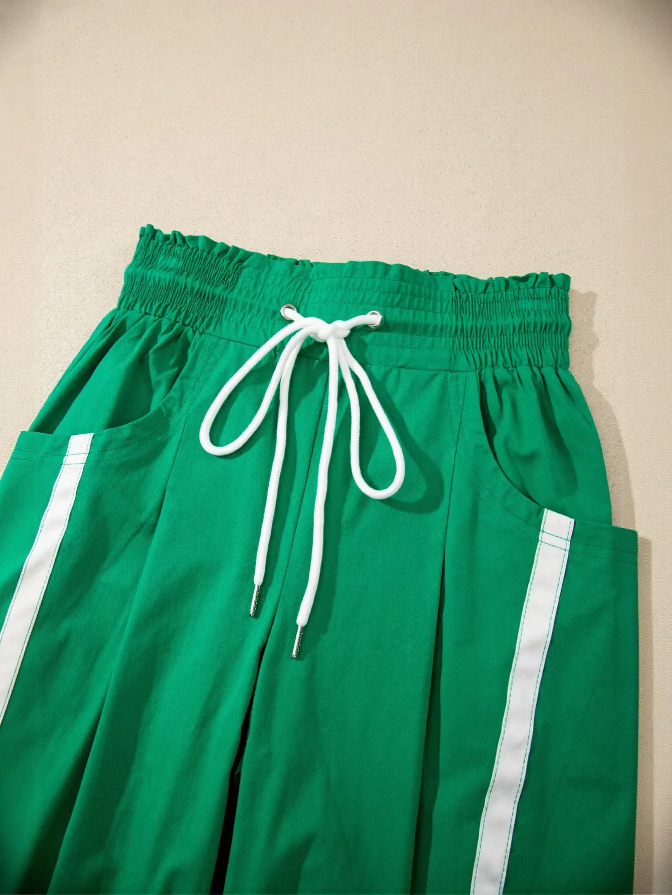High Waisted Drawstring Side Stripe Pants