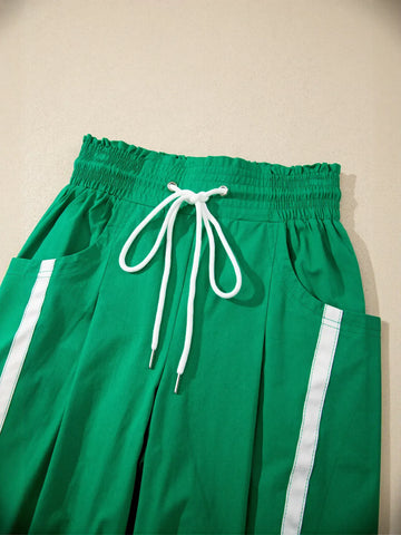 High Waisted Drawstring Side Stripe Pants