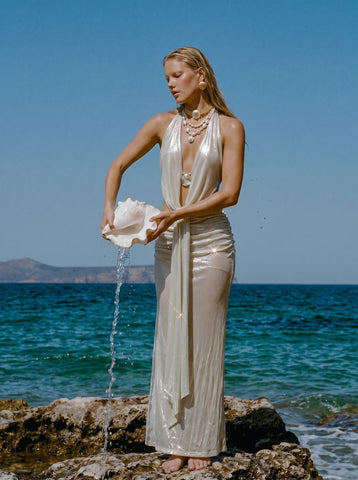 Haltered Neck Shimmery Elegant Skirt Set