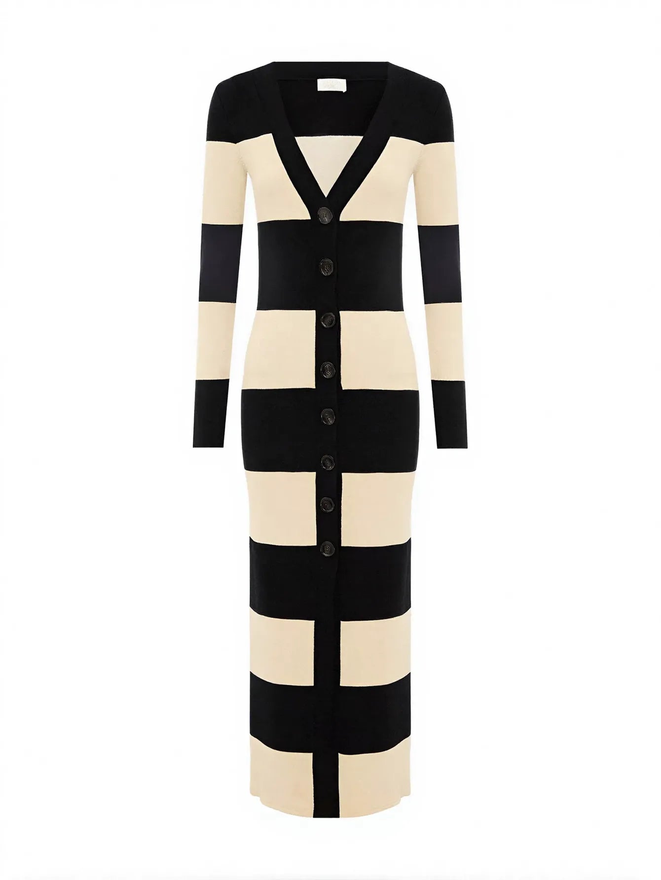 Striped Button Down Knit Midi Dress