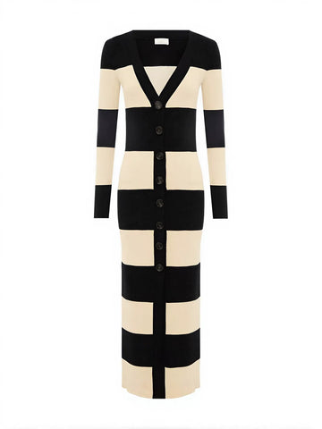 Striped Button Down Knit Midi Dress