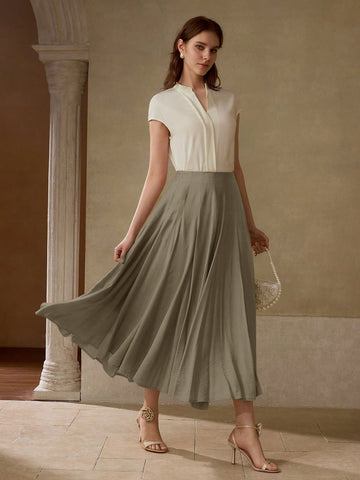 High Waisted Flowy Midi Skirt