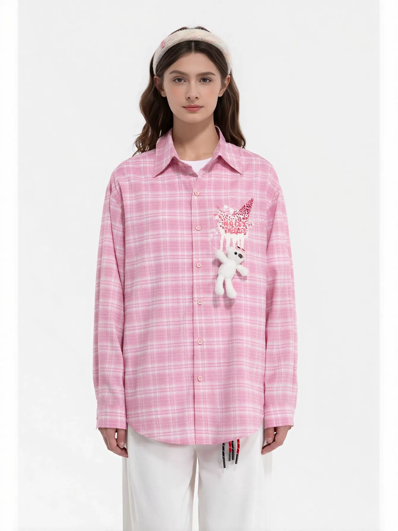 Cute Graphic Plaid Button Up Shirt