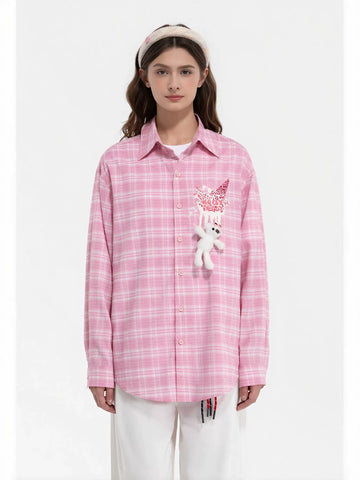 Cute Graphic Plaid Button Up Shirt