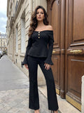 Elegant Off Shoulder Button Pant Set