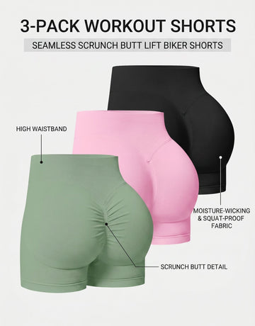 3-Pack Seamless Scrunch Butt Lift Biker Shorts