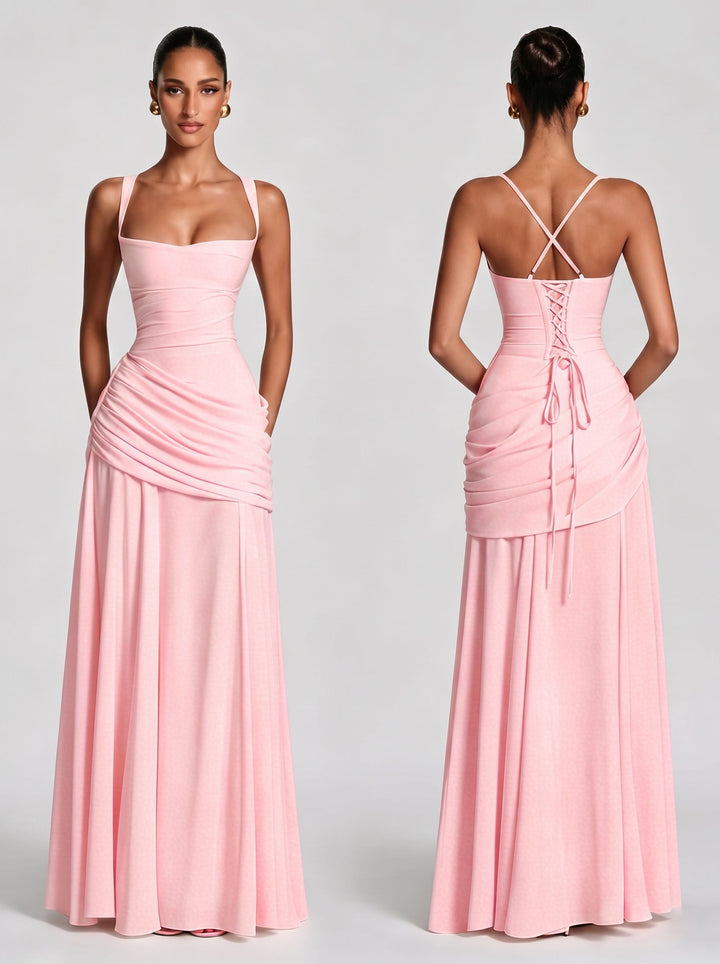 Corset Back Ruched Maxi Dress