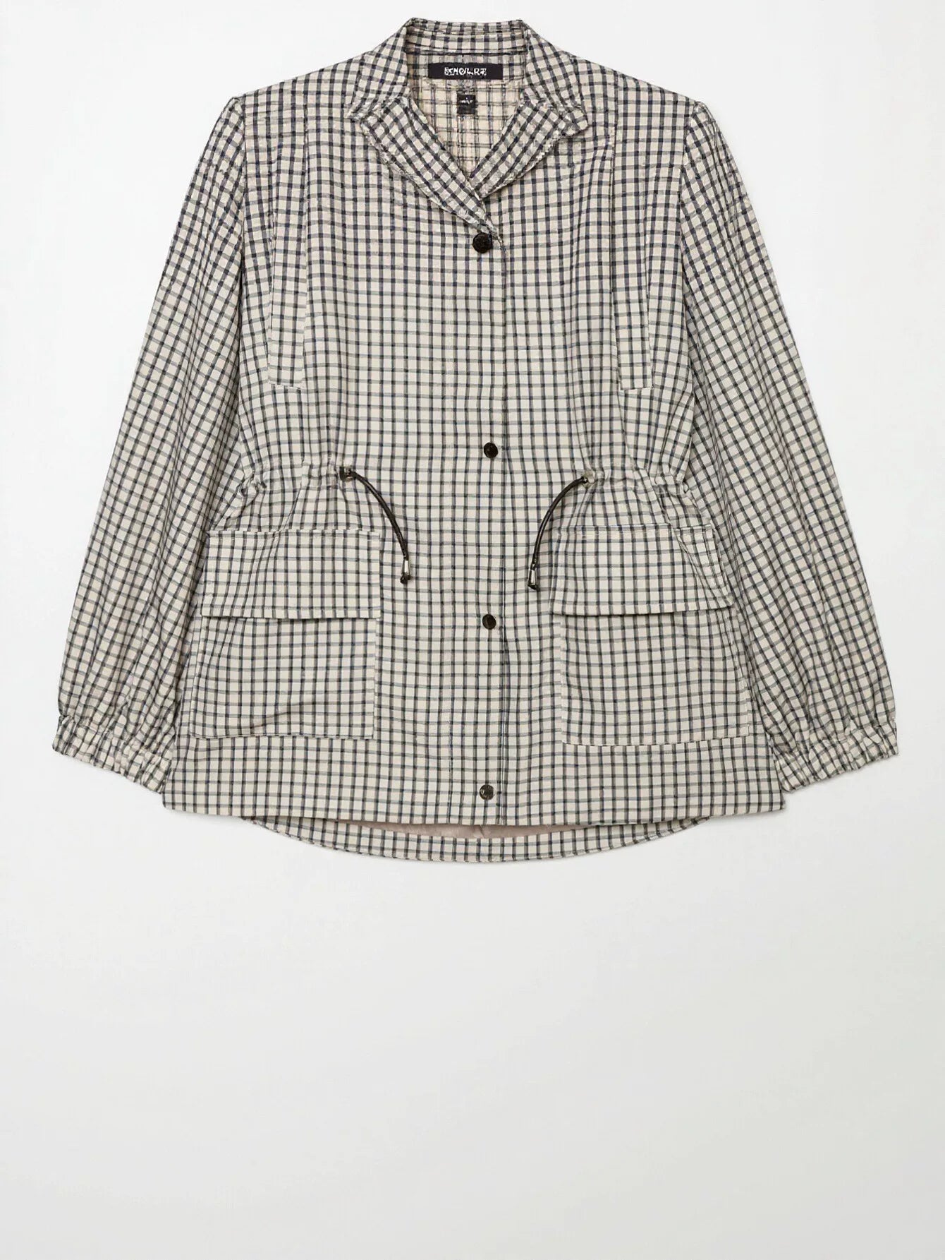 Oversized Plaid Drawstring Utility Jacket