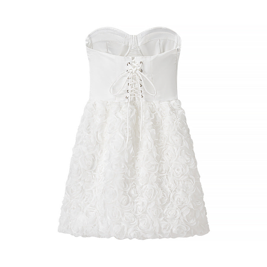 White Strapless Floral Corset Dress