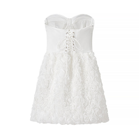 White Strapless Floral Corset Dress
