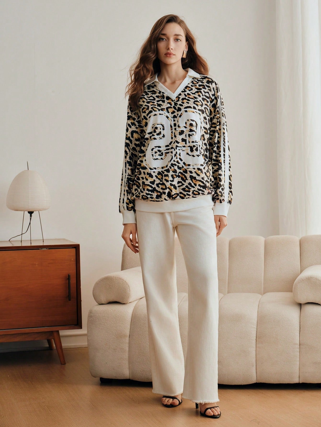 Leopard Print Varsity Striped Sweatshirt