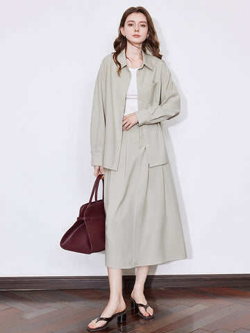 High-Waisted Pleated Elegant Midi Skirt