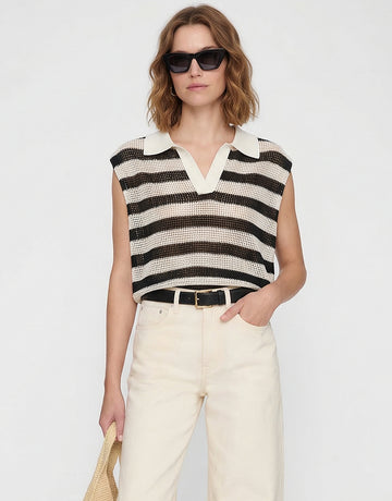 Polo Collar Striped Top