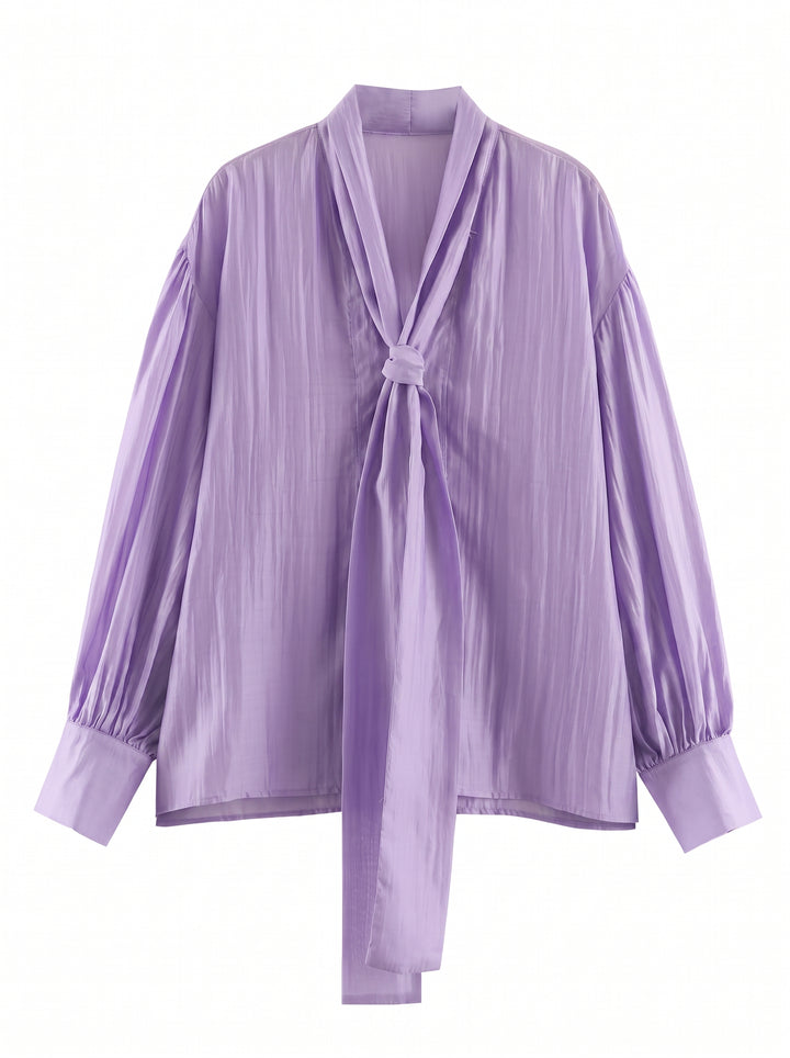 Elegant Satin Tie Neck Blouse