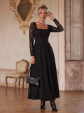 Elegant Lace Sleeve Square Neck Dress