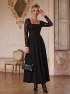 Elegant Lace Sleeve Square Neck Dress