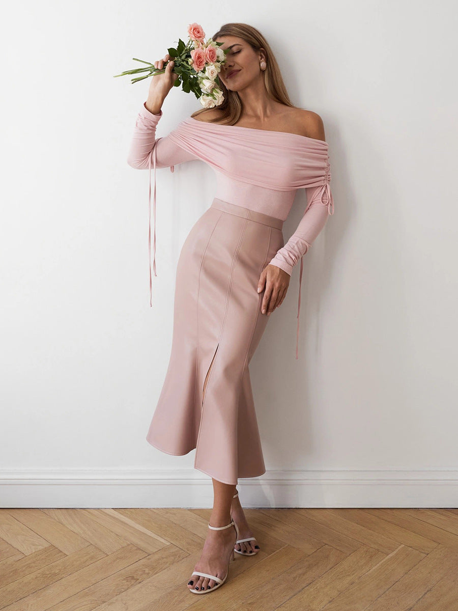 Ruched Off The Shoulder Longsleeve Top