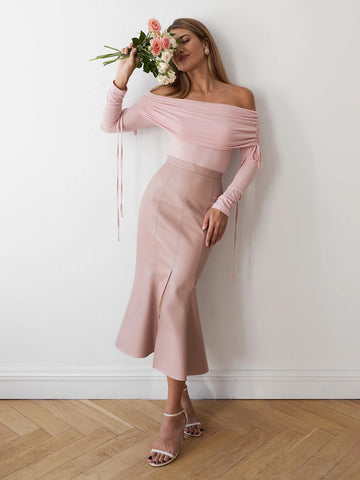 Ruched Off The Shoulder Longsleeve Top