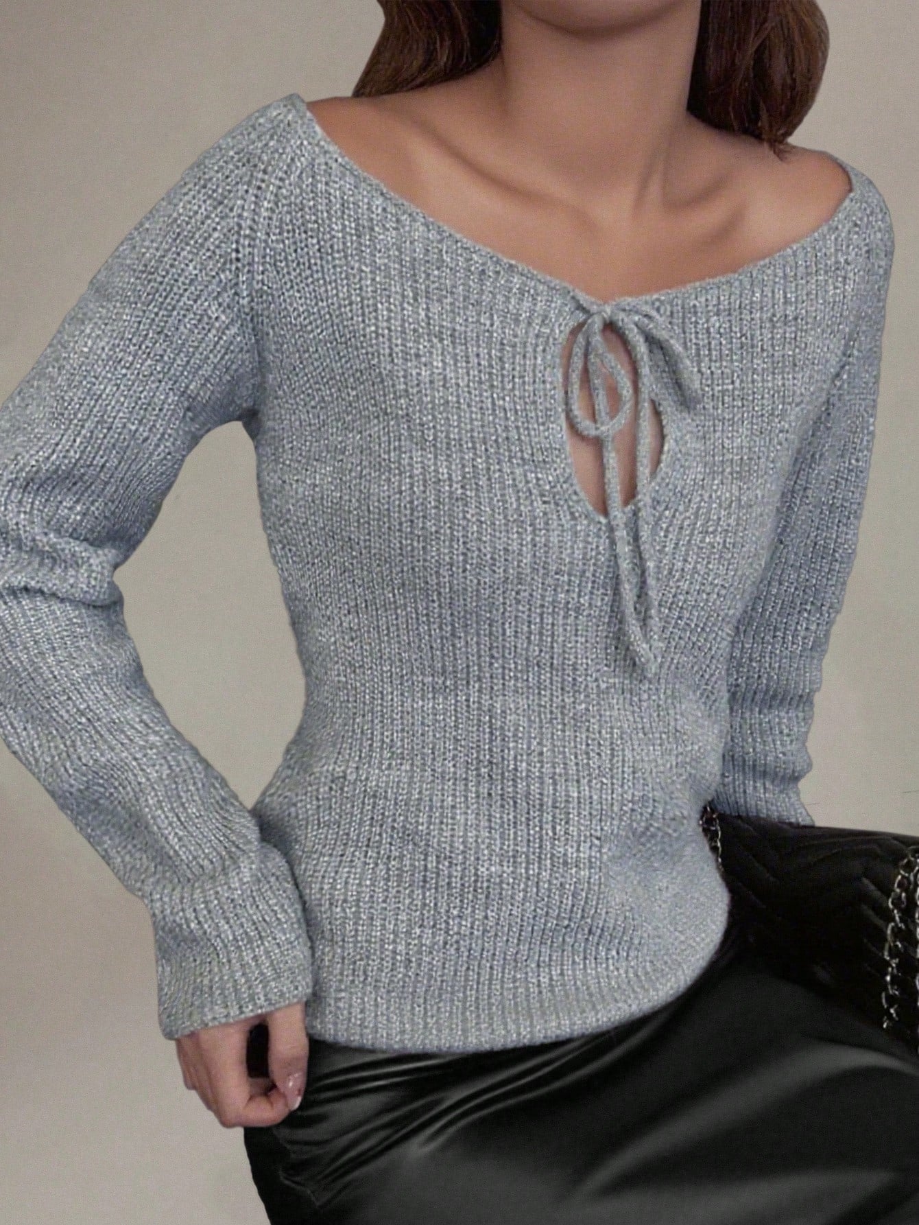 Ribbed Tie Front Knit Sweater
