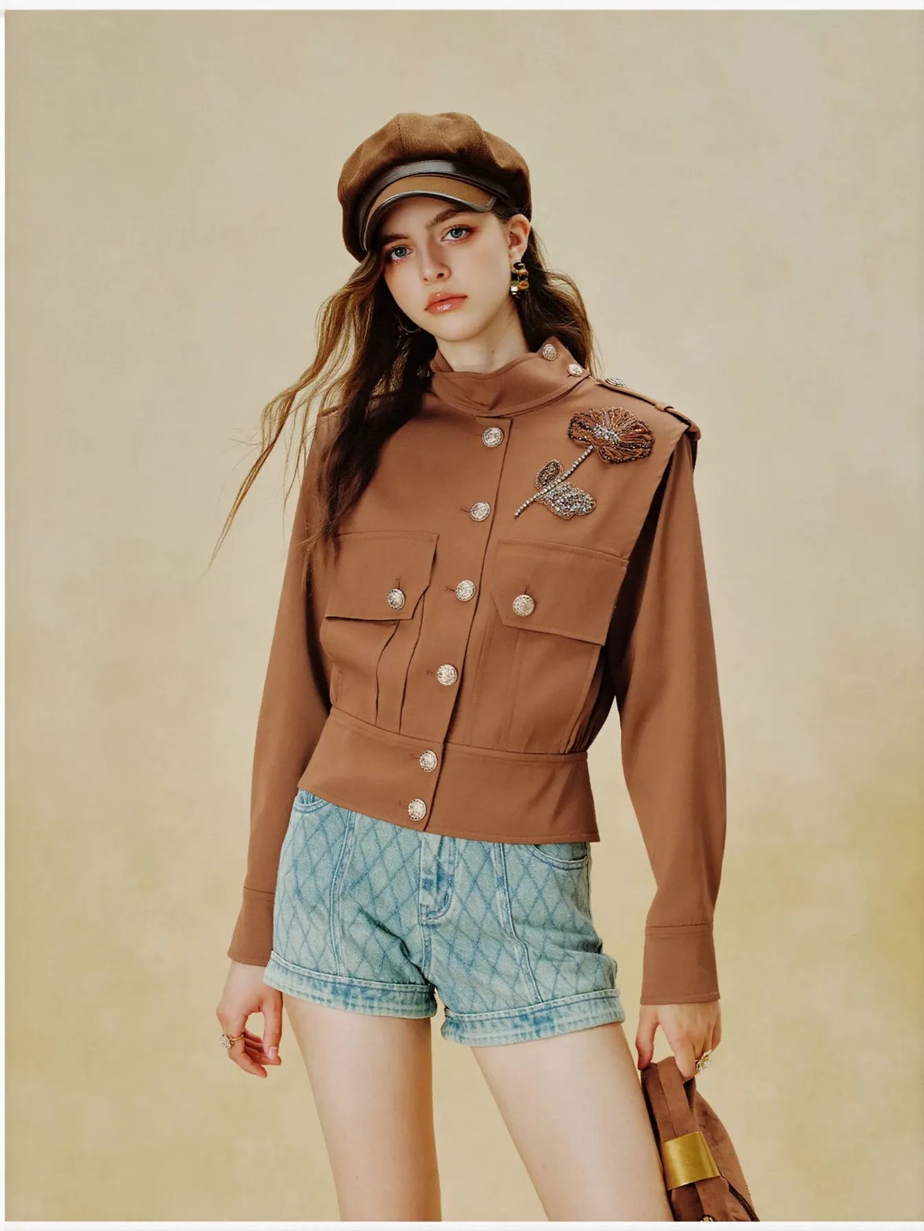 Embellished Floral Military Style Jacket