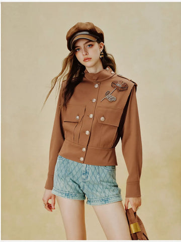 Embellished Floral Military Style Jacket
