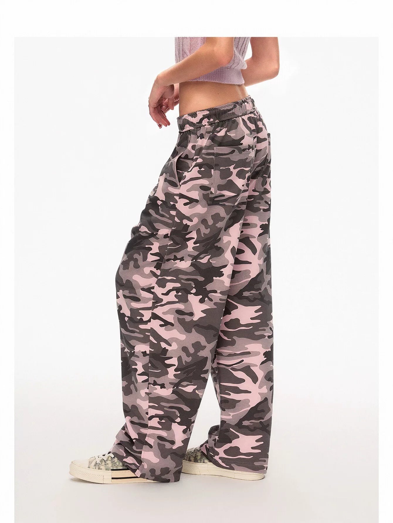Embroidered Camo High Waisted Baggy Pants