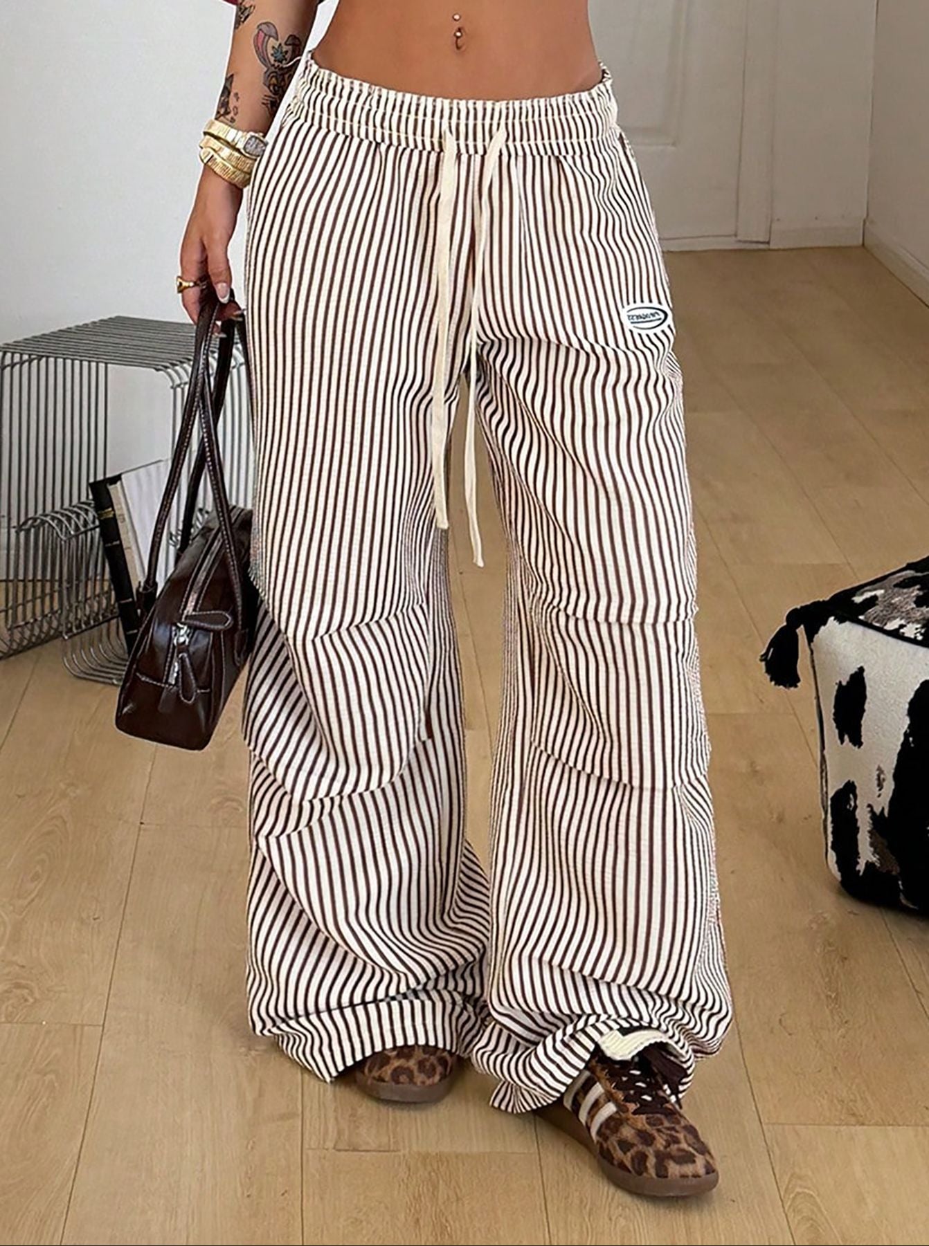 Striped Low Rise Wide Leg Pants