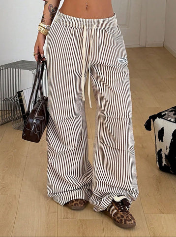 Striped Low Rise Wide Leg Pants