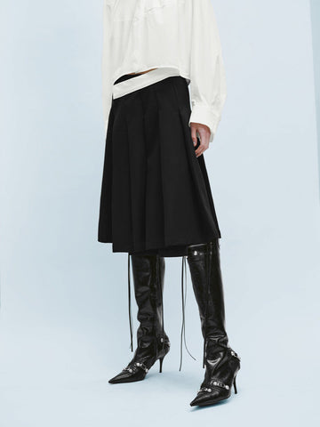 Urban Revivo Pleated Midi Straight Skirt-Black