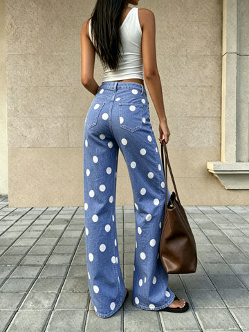High Waisted Polka Dot Jeans