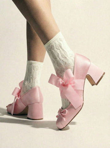 Round-Toe Bowknot Classic Heels-Multicolor