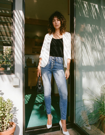 High Waisted Button Fly Skinny Jeans