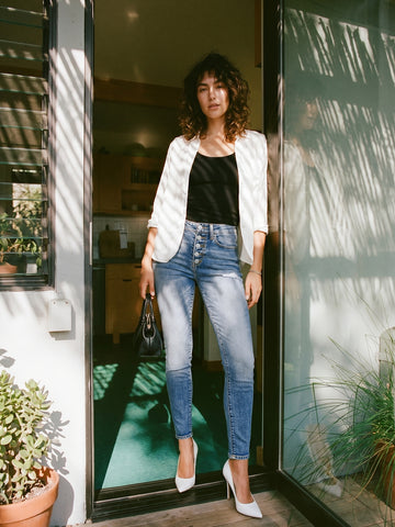 High Waisted Button Fly Skinny Jeans