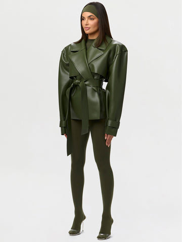 Oversized Belted Faux Leather Jacket