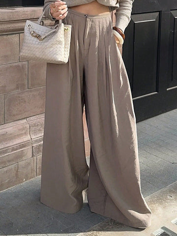 High Waisted Pleated Wide Leg Trousers
