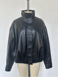 Oversized Stand Collar Faux Leather Jacket