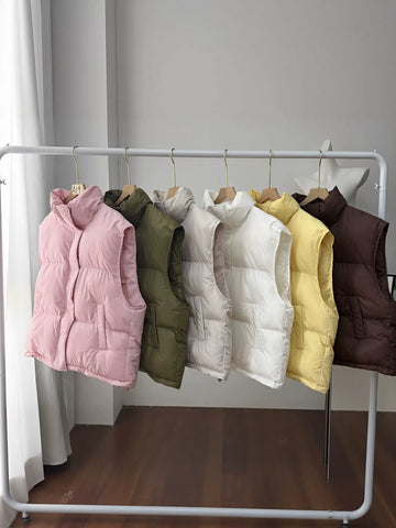 Cropped Stand Collar Puffer Vest