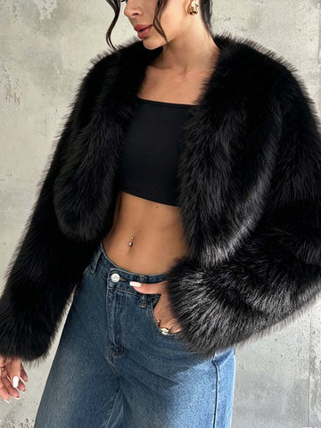 Luxury Fluffy Cropped Faux Fur Jacket