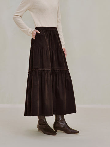 Cotton Corduroy Tiered Maxi Skirt
