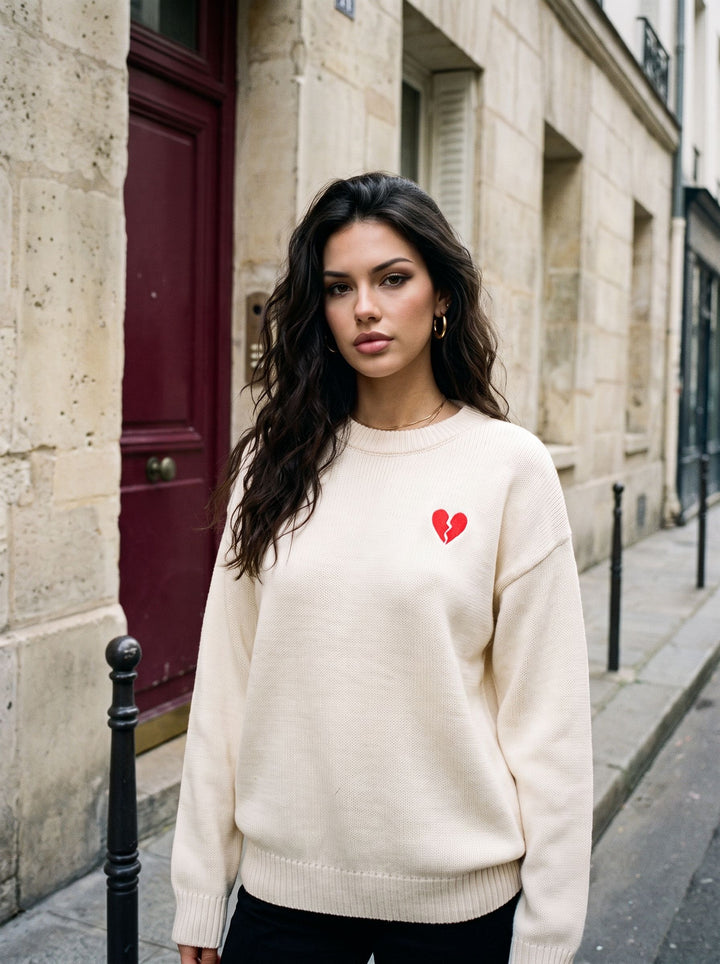 Oversized Broken Heart Embroidered Sweater